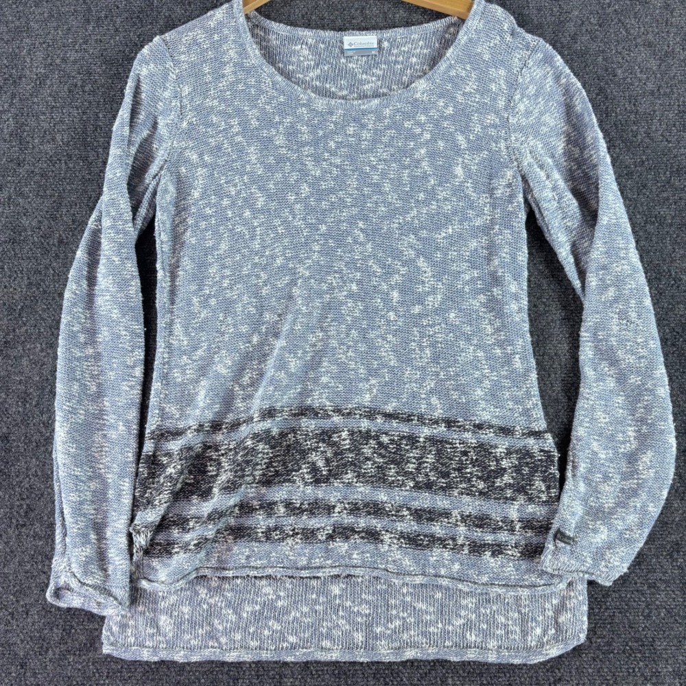 Columbia Knit Sweater Womens Medium‎ Blue Space Dye Cotton Striped Pullover